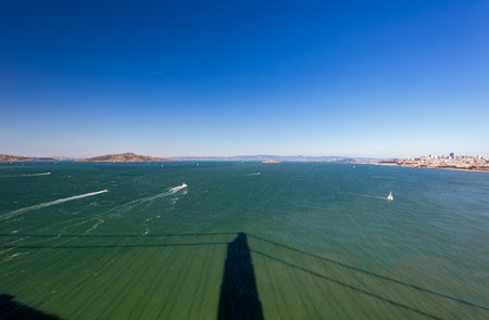 Sunny view of The Golden Gate Bridge at San Francisco, Californiaの写真素材