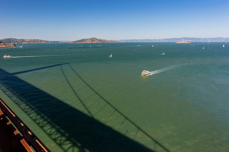 Sunny view of The Golden Gate Bridge at San Francisco, Californiaの写真素材