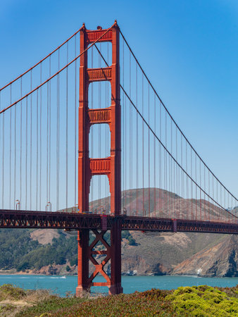 Sunny view of The Golden Gate Bridge at San Francisco, Californiaの写真素材
