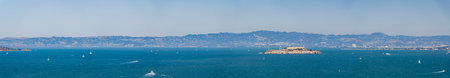 Sunny view of the building of Alcatraz Island at San Francisco, Californiaの写真素材