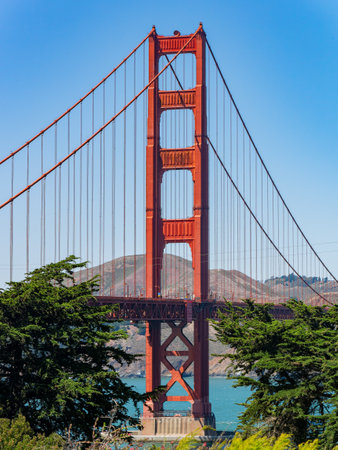 Sunny view of The Golden Gate Bridge at San Francisco, Californiaの写真素材