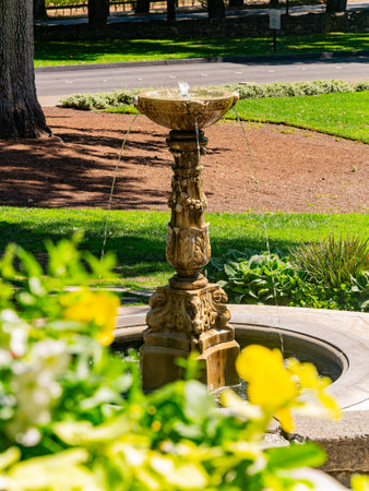 Close up shot of a water fountain in a winery at San Francisco, Californiaの写真素材