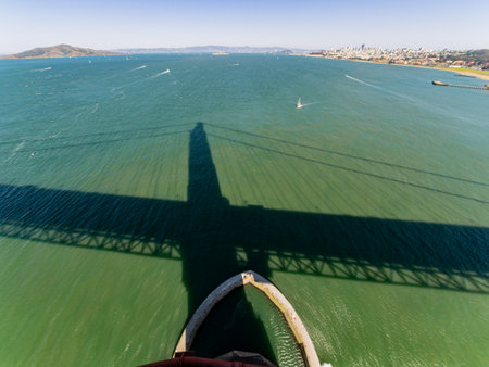 Sunny view of The Golden Gate Bridge at San Francisco, Californiaの写真素材