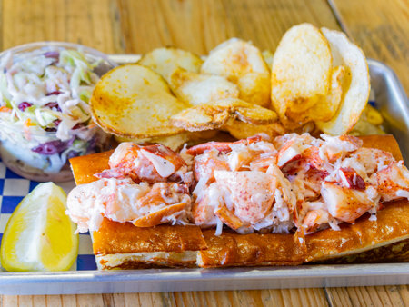 Close up shot of lobster sandwich at San Francisco, Californiaの写真素材