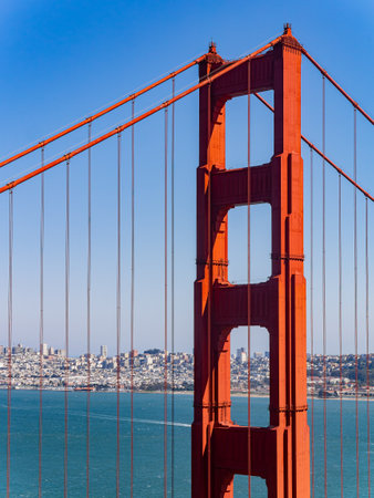 Sunny view of The Golden Gate Bridge at San Francisco, Californiaの写真素材