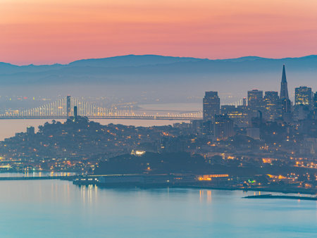 Sunrise landscape of the cityscape downtown at San Franciscoの写真素材