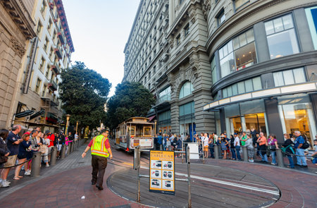 San Francisco, AUG 23 2014 - Sunny view of the cable car station in Civic center