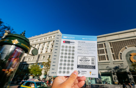 San Francisco, AUG 24 2014 - Close up shot of a 3 Day passport in Civic Center