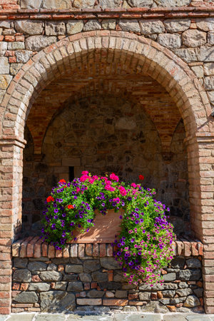 California, AUG 27 2014 - Sunny exterior view of the Castello di Amorosa wineryのeditorial素材