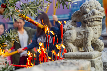 Macao, JAN 31 2014 - Close up shot of huge incense in A-Ma Templeのeditorial素材