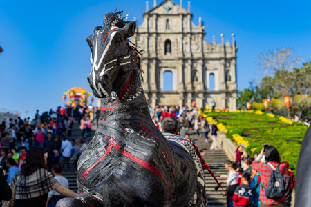 Macao, JAN 31 2014 - Sunny view of the Ruins of St. Paul'sのeditorial素材