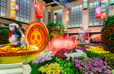 Macao, FEB 1 2014 - Interior view of the City of Dreams with Chinese New Year decorationのeditorial素材