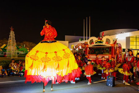Macao, FEB 2 2014 - Night view of the Lunar New Year celebration parade