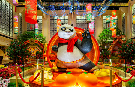 Macao, FEB 1 2014 - Interior view of the City of Dreams with Chinese New Year decorationのeditorial素材
