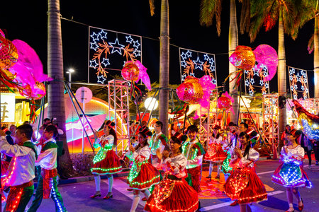 Macao, FEB 2 2014 - Night view of the Lunar New Year celebration parade
