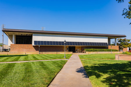 Sunny view of the lilbrary of Friends University at Kansasの写真素材