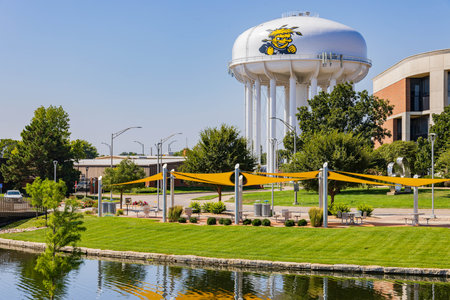 Kansas, SEP 17 2023 - Sunny view of the water tower of Wichita State Universityのeditorial素材