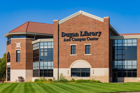Kansas, SEP 17 2023 - Sunny exterior view of the Dugan Library and Campus Centerのeditorial素材