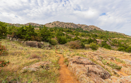 Daytime landscape of the Wichita Mountains National Wildlife Refuge at Oklahomaの写真素材