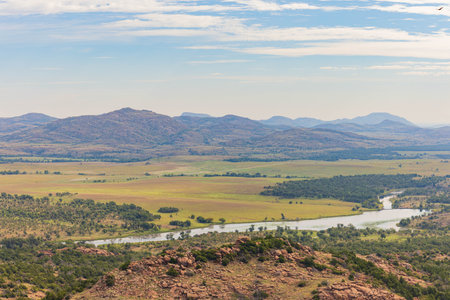Daytime landscape of the Wichita Mountains National Wildlife Refuge at Oklahomaの写真素材