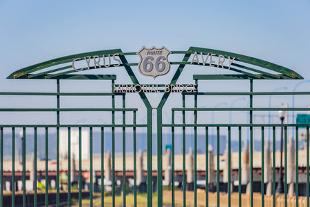 Close up shot of the gate of Cyrus Avery Memorial Bridge at Oklahomaの写真素材