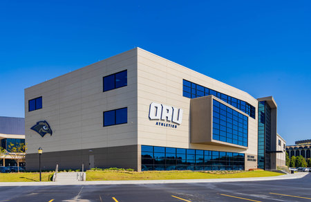 Oklahoma, SEP 25 2023 - Sunny view of the Athletic Center of Oral Roberts Universityのeditorial素材