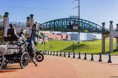 Oklahoma, SEP 25 2023 - Sunny view of the Cyrus Avery Centennial Plazaのeditorial素材