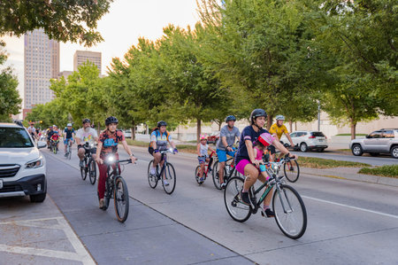 Oklahoma, SEP 29 2023 - Many people were joining the Full Moon Bike Rideのeditorial素材