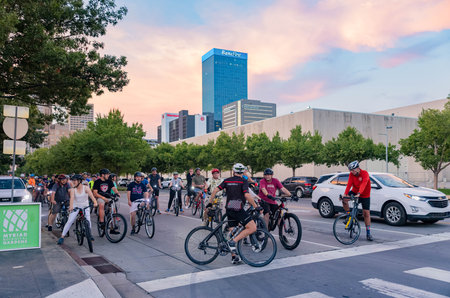Oklahoma, SEP 29 2023 - Many people were joining the Full Moon Bike Rideのeditorial素材