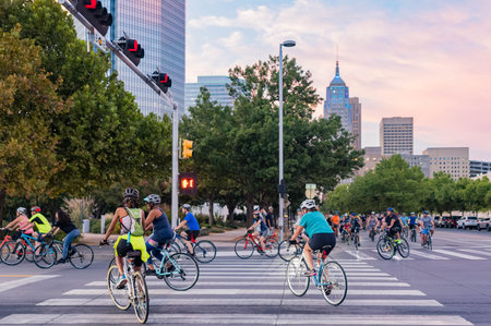 Oklahoma, SEP 29 2023 - Many people were joining the Full Moon Bike Rideのeditorial素材