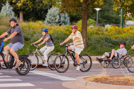 Oklahoma, SEP 29 2023 - Many people were joining the Full Moon Bike Rideのeditorial素材