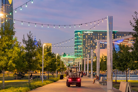 Oklahoma, SEP 29 2023 - Sunset skyline of the downtown and cityscapeのeditorial素材