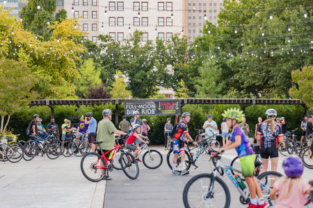Oklahoma, SEP 29 2023 - Many people were joining the Full Moon Bike Rideのeditorial素材