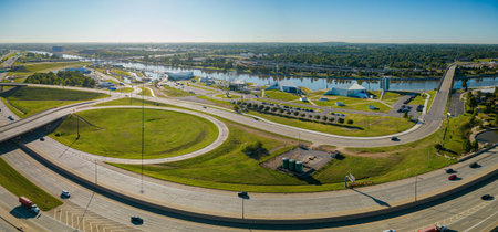 Oklahoma, OCT 9 2023 - Aerial view of the beautiful downtown cityscape and Boathouse District