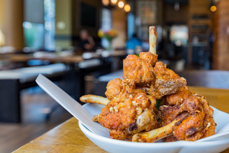 Close up shot of deep fried chicken at Illinoisの写真素材