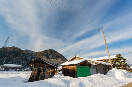 Daytime view of the rural snow landscape near Takayama at Japanの写真素材