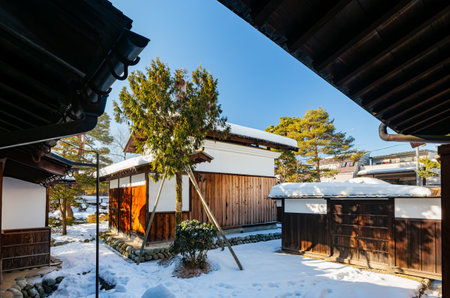 Daytime view of the beautiful Takayama Jinya at Japanの写真素材