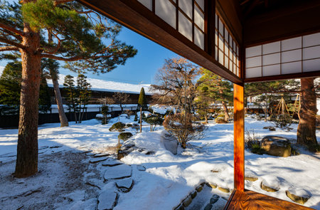 Daytime view of the beautiful Takayama Jinya at Japanの写真素材