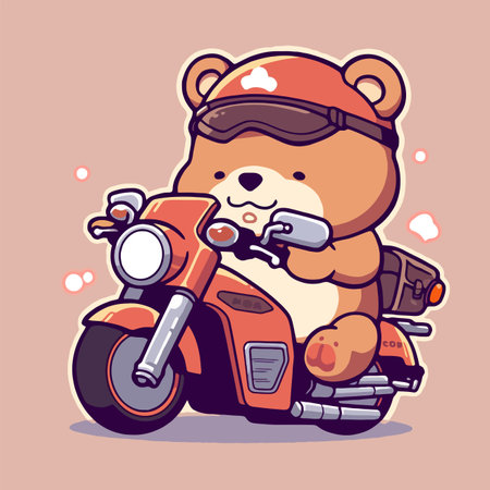Cute bear on a motorcycle. Vector illustration in cartoon style.のイラスト素材