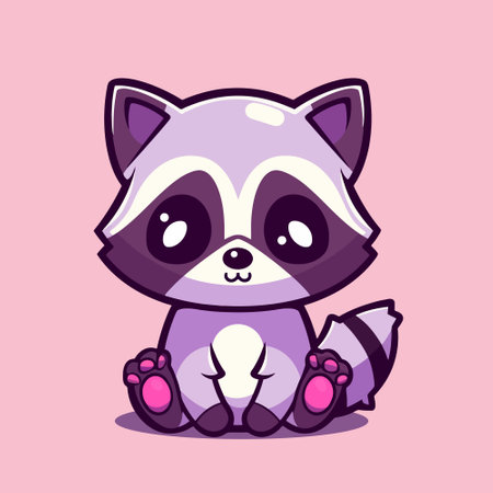 Cute raccoon cartoon character. Vector illustration isolated on pink background.のイラスト素材