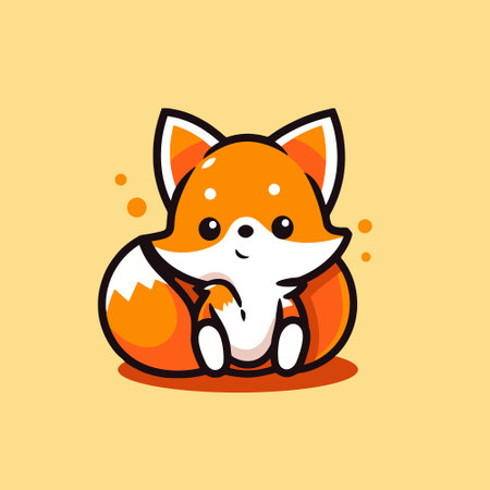 Cute fox cartoon character vector illustration. Flat design. Isolated on yellow background.のイラスト素材