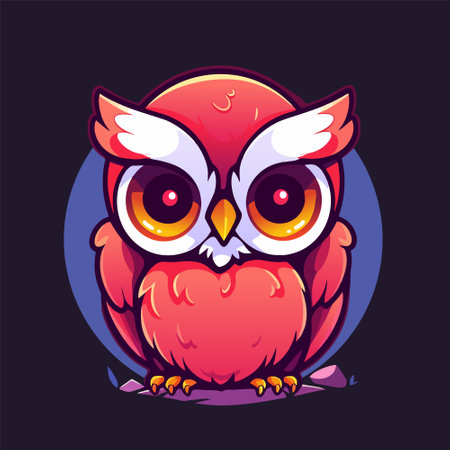 Cute cartoon owl mascot isolated on dark background. Vector illustration.のイラスト素材