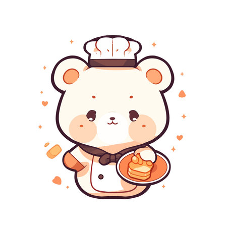 Cute cartoon bear chef with a cupcake. Vector illustration.のイラスト素材