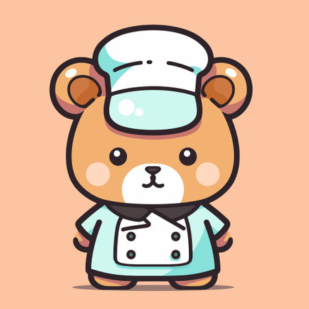 Cute cartoon hamster chef in uniform and hat. Vector illustration.のイラスト素材