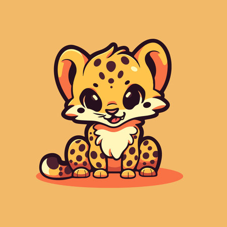 Cute cartoon cheetah isolated on orange background. Vector illustration.