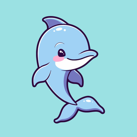 Cute cartoon dolphin. Vector illustration of a cute smiling dolphin.のイラスト素材
