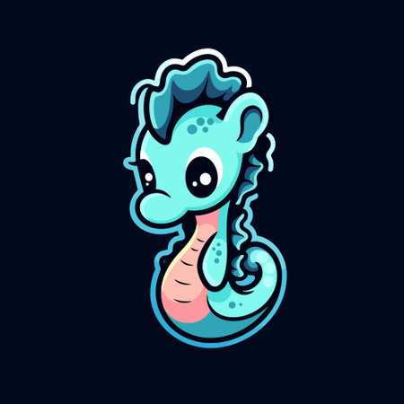 Hippocampus. Vector illustration of a cartoon character. Isolated on dark background.のイラスト素材