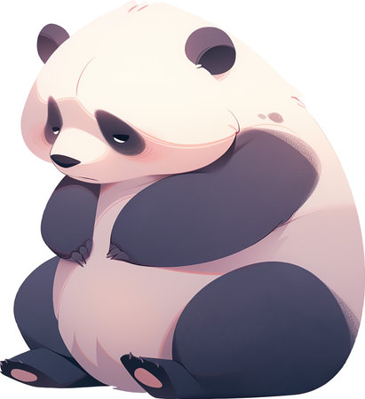 Illustration of a Cute Cartoon Panda Sitting on White Background.の素材