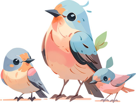 Vector illustration of a group of bullfinches on a white backgroundの素材