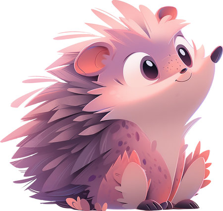 Cute cartoon hedgehog. Vector illustration isolated on white background.の素材